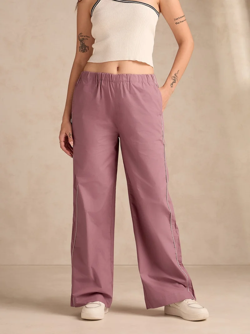 Outzidr  Mauve Pintuck Wide Leg Trouser for Women | Best Price UAE